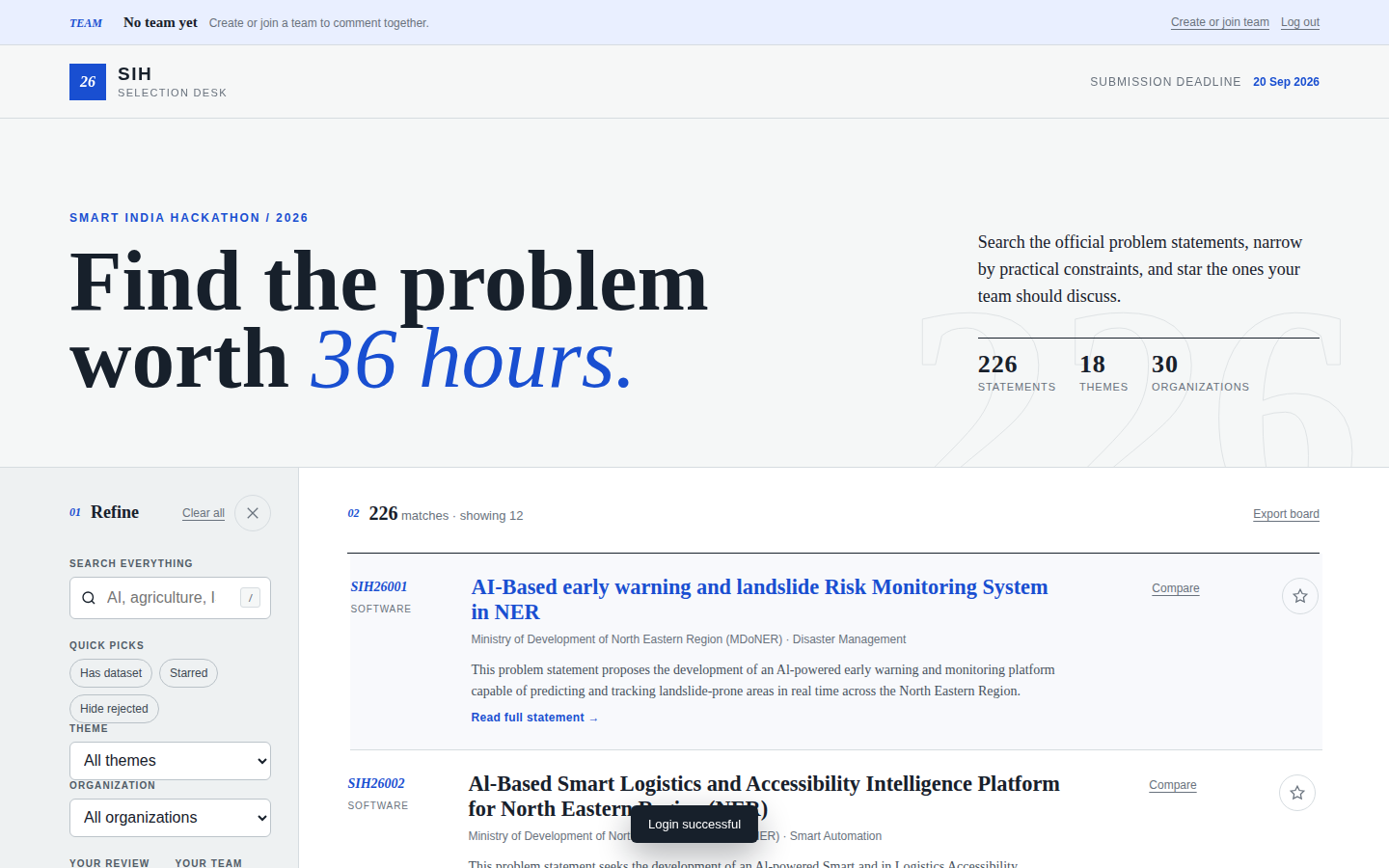SIH 2026 Problem Statements — Search, Filter & Shortlist